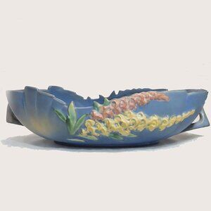 Roseville Vintage Console Bowl with Foxglove Flowers - Blue